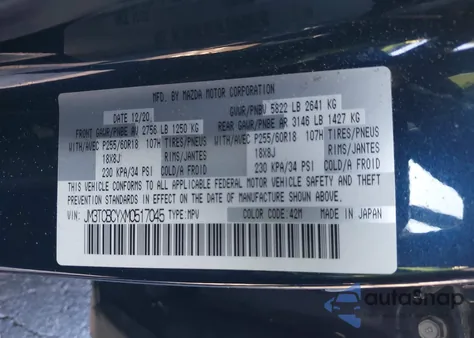 2021 Mazda Cx-9 Touring from USA, damaged, VIN JM3TCBCYXM0517045